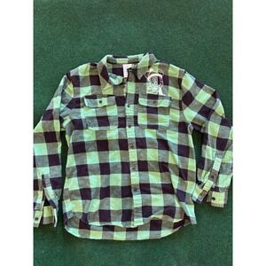 Disney Mickey Mouse Plaid Flannel Shirt Long Sleeve Button Up Green Black 2L